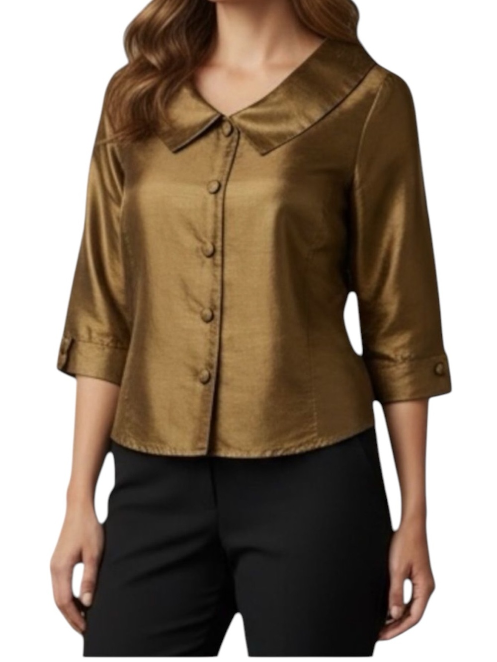 S.L.B. Gold Silk Button Down Top NWT Size 12